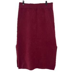 Kettlewell Midi Skirt Women L Burgundy Merino Wool Knit Elastic Waist Capsule